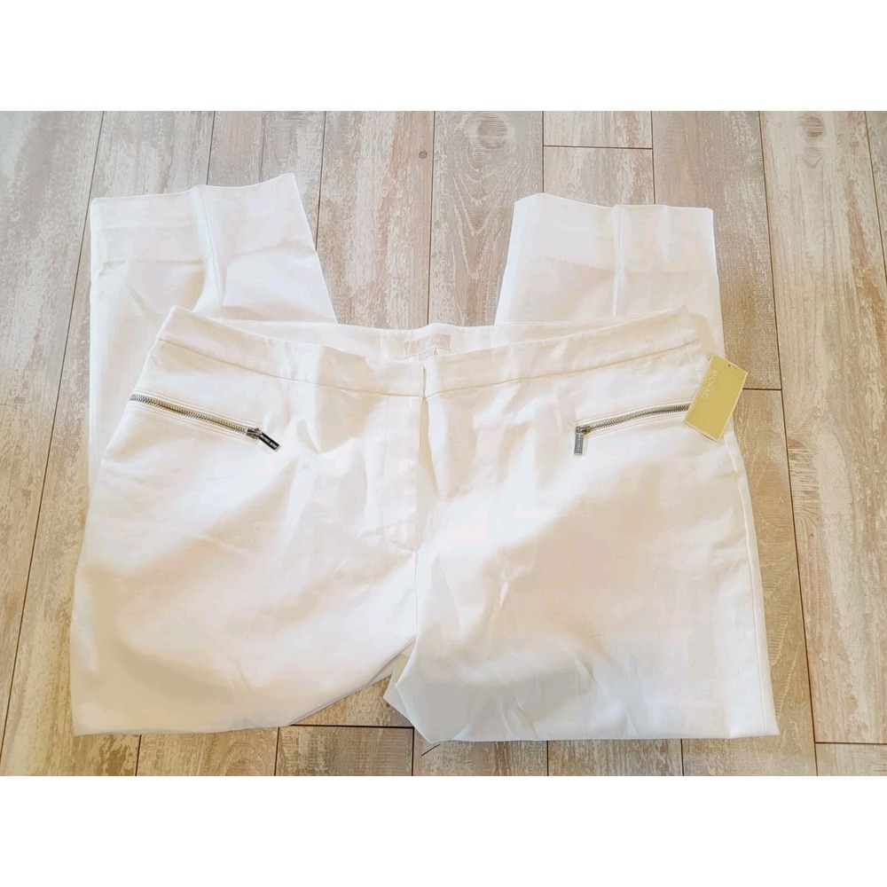 Michael Kors 22W Women's White Chino Pants Zip‎ Pckts NWT RV $135 Hemmed